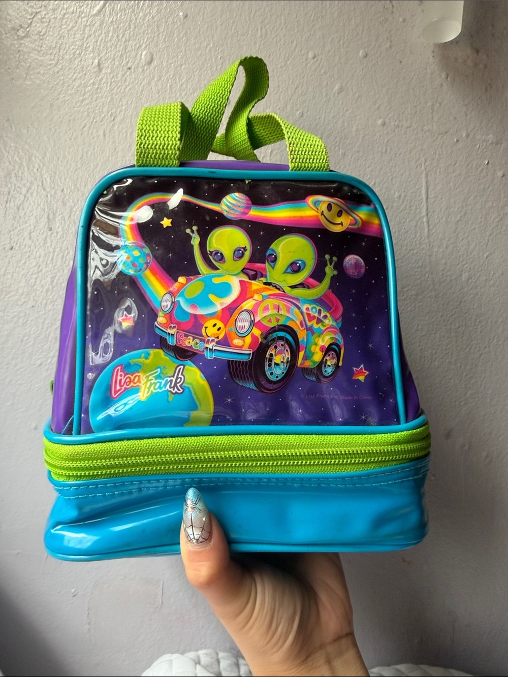 Vintage Lisa Frank Blue & Green Alien Car two section mini bag